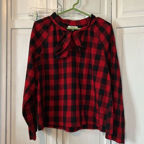 Madewell buffalo plaid blouse with tie - Size M - Picture 8 of 8